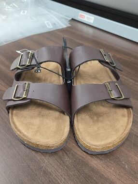George Size 12 Brown Faux Leather Slide Sandal